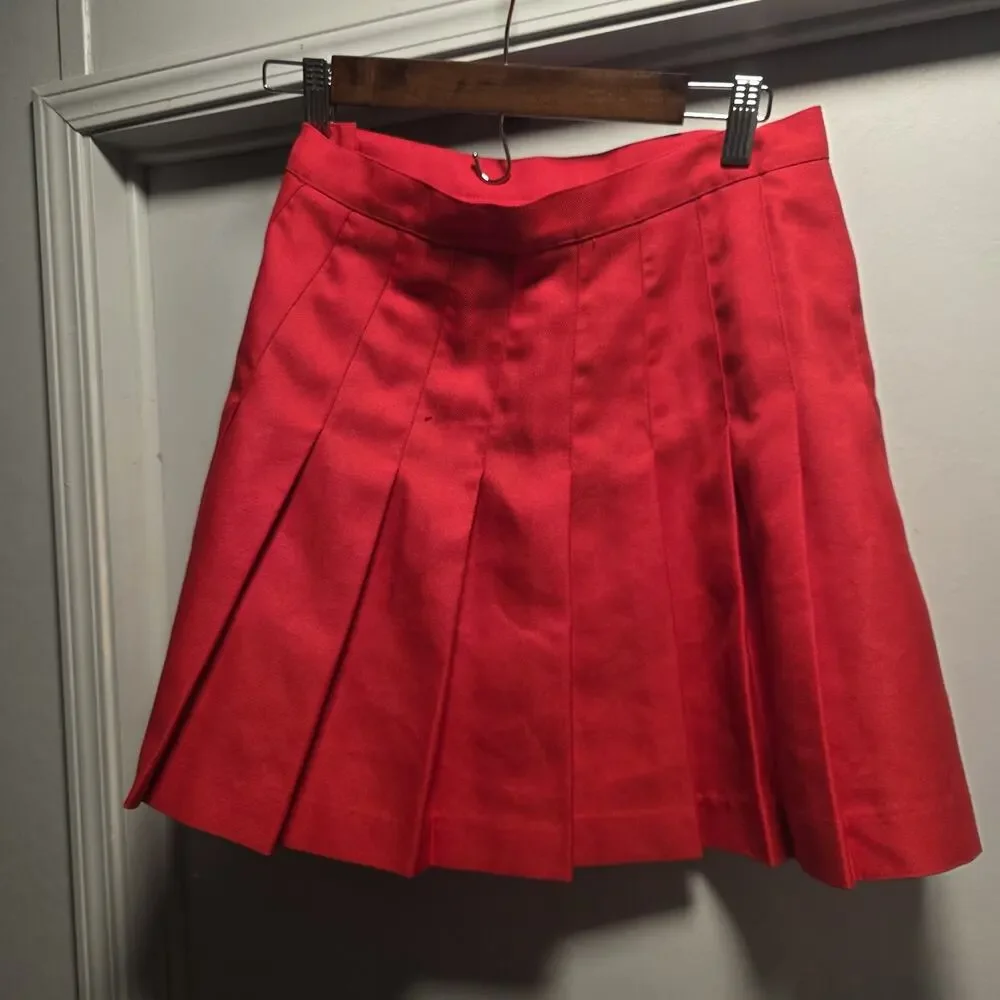 Reebok Women's Red Pleated Skirt Twill Polyester Button Closure Size 12